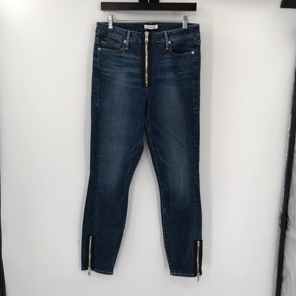 GOOD AMERICAN Good Waist Jeans 10 30 Exposed Zipper Stretch Denim Ankle Zip Blue - Picture 2 of 11